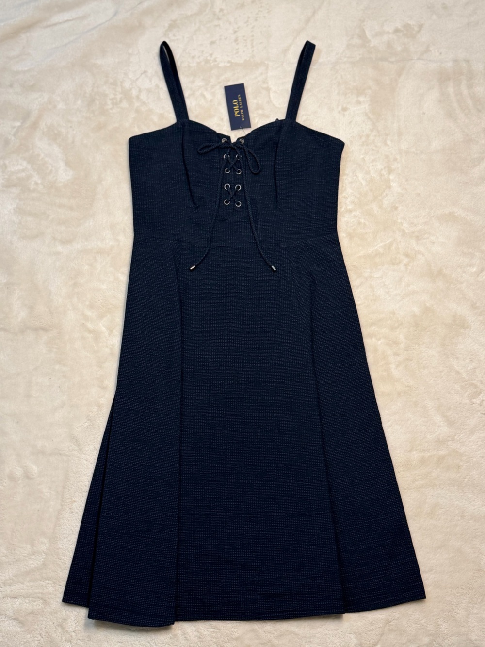Polo Ralph Lauren Lace-Up Seersucker Dress Indigo NWT Size 4 / S